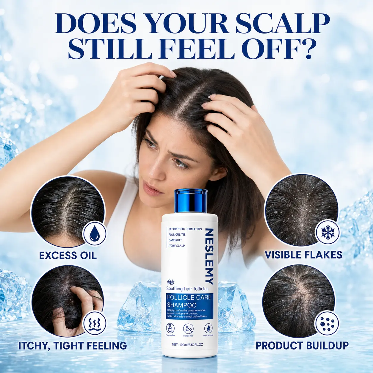 NESLEMY Folliculitis Shampoo for Itchy, Flaky & Oily Scalp