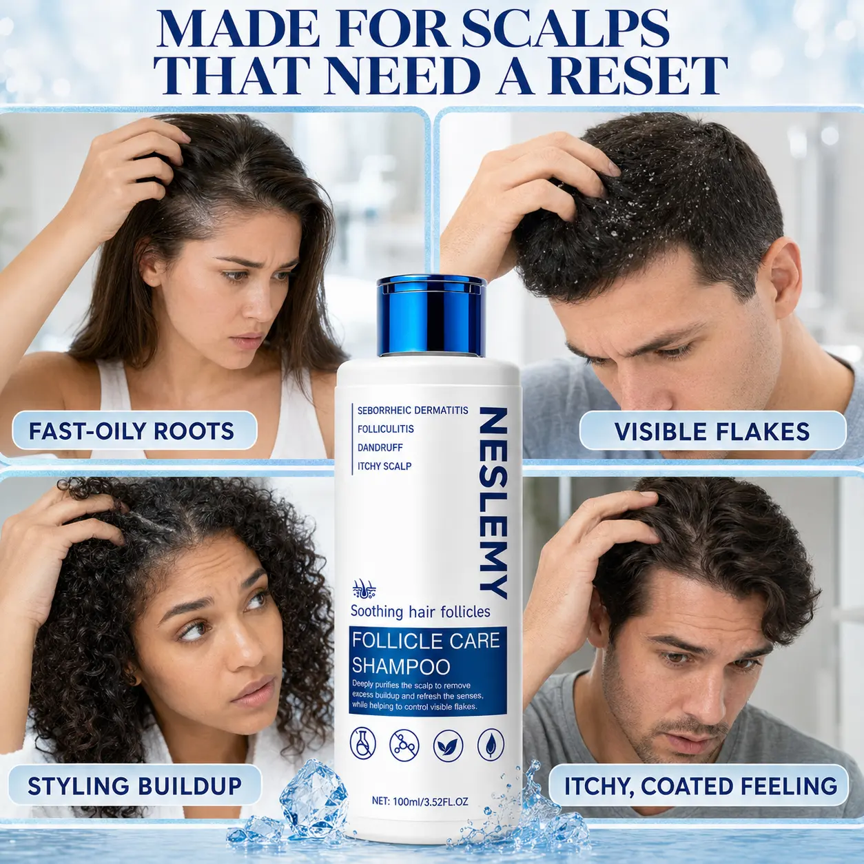 NESLEMY Folliculitis Shampoo for Itchy, Flaky & Oily Scalp
