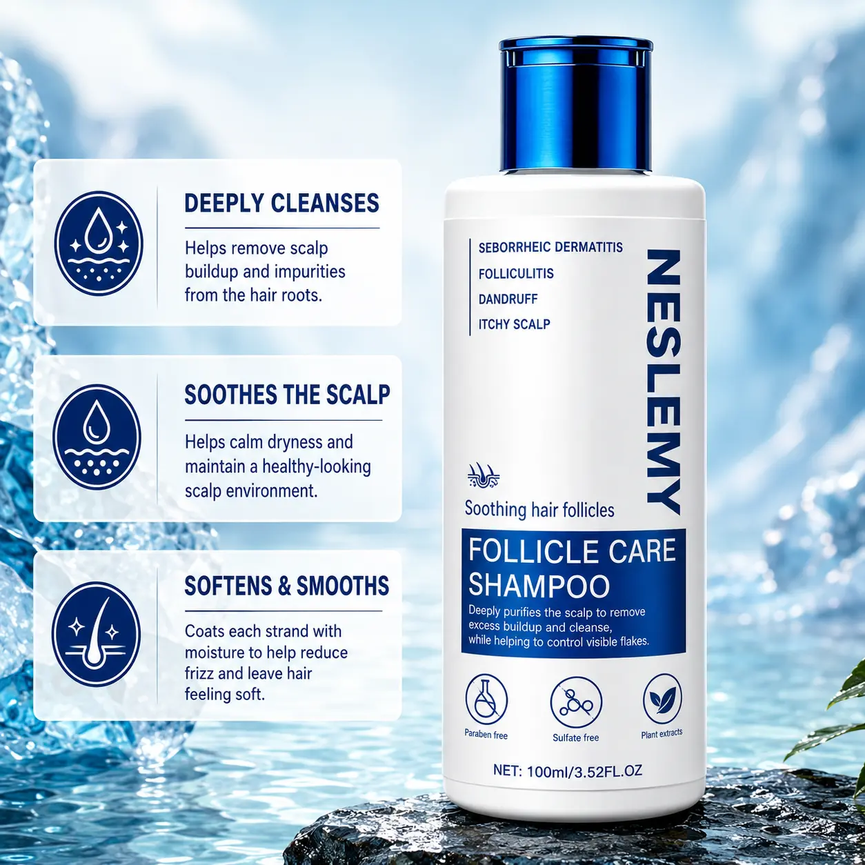 NESLEMY Folliculitis Shampoo for Itchy, Flaky & Oily Scalp