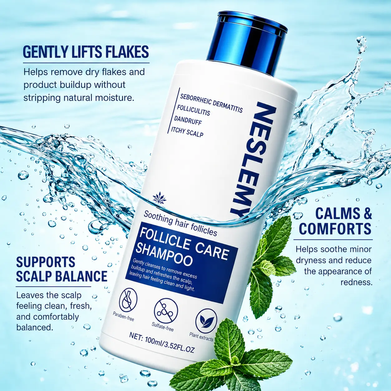 NESLEMY Folliculitis Shampoo for Itchy, Flaky & Oily Scalp