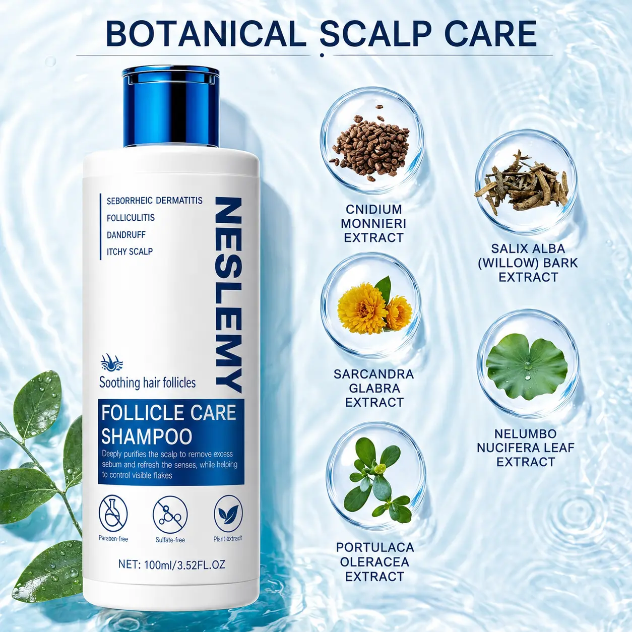 NESLEMY Folliculitis Shampoo for Itchy, Flaky & Oily Scalp